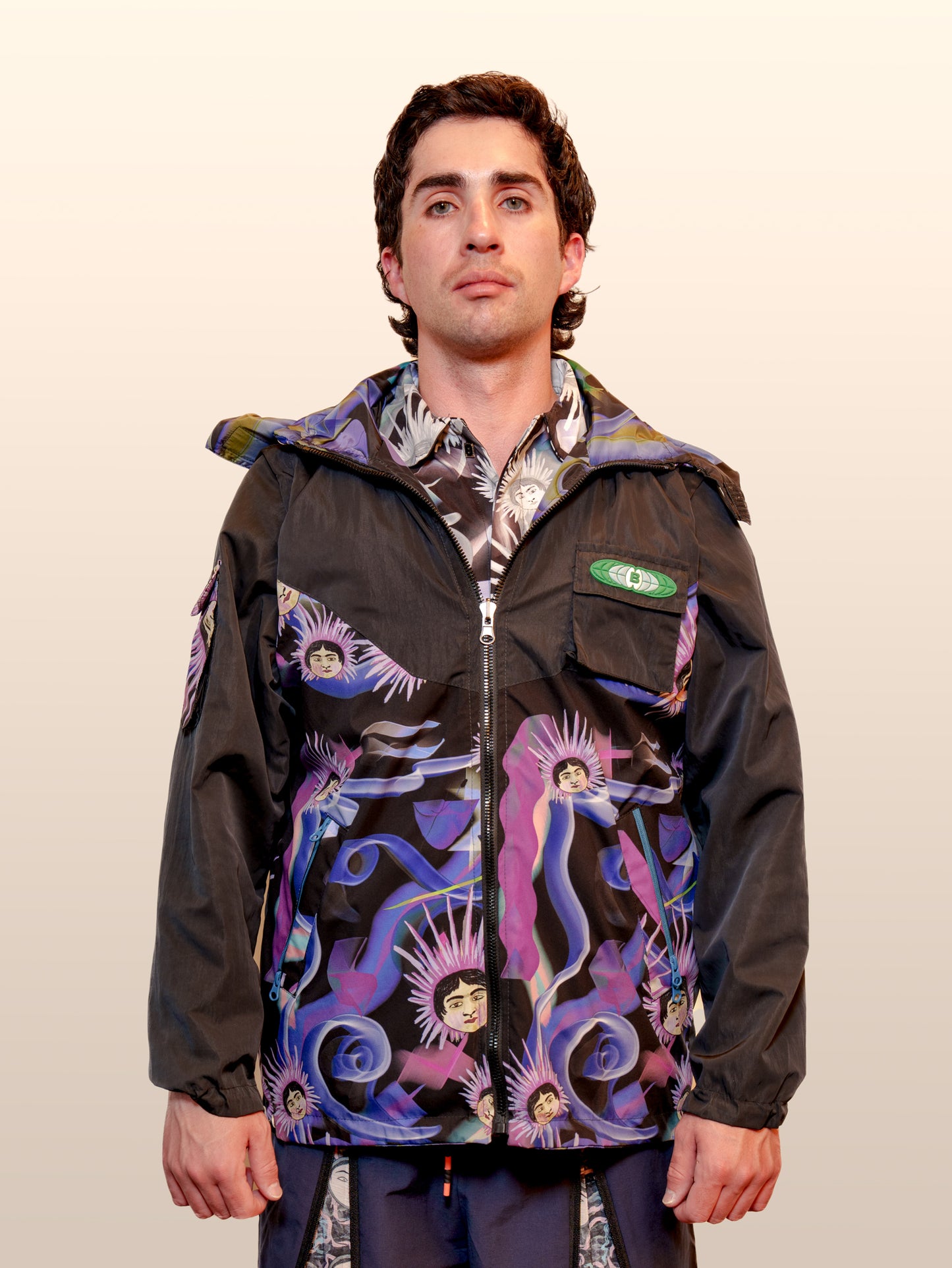 Convertible Nylon Wind Jacket - Purple&Black